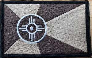 Wichita Kansas Flag Patch W/ Hook & Loop Tan, Brown & White. Black Border I - Picture 1 of 1