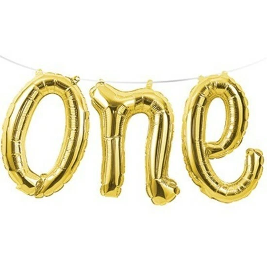 One 1 First Boy Girl Party Supplies Balloon Banner Foil Gold Birthday Decoration - Image 1 of 1