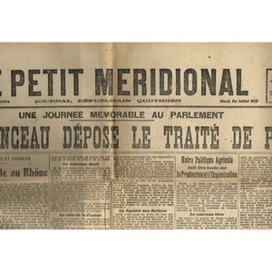 Le PETIT MÉRIDIONAL Clémenceau Traité Paix Nîmes Palavas Le Crès 1er Juil. 1919 - Picture 1 of 1