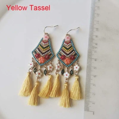 New Chicos Boho Tassel Drop Earrings Chic Women Party Vacation Jewelry 2Colors - Image 1 of 4