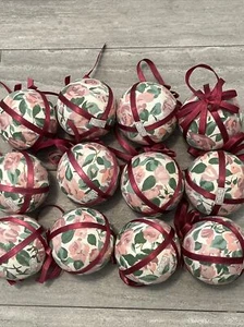 Vintage Christmas Ornaments Pink Green Floral Ribbon  Midwest Cannon Falls 12 - Picture 1 of 5