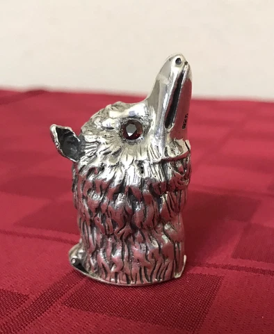 Victorian Sterling Silver FOX Red Eyes Pill Box Vinaigrette Cover