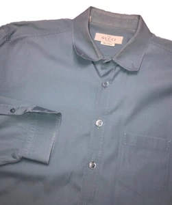 Gucci Uniform Men’s  Button Down Shirt Size 45 17 3/4 Blue *missing buttons - Picture 1 of 15