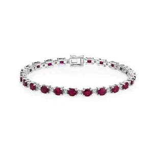 14.00 Ct Oval Cut Natural Red Ruby Diamond Line Tennis Bracelet 14K White Gold - Picture 1 of 4