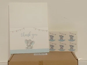 Elephant Thank You Cards & Stickers Baby Shower Birth Gift Set of 40 - Picture 1 of 3