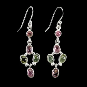 925 Sterling Silver Earrings Oval Tourmaline 6x4mm Natural Gemstone Jewelry - Picture 1 of 13