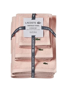 Paquete de 6 toallas de algodón Supima antimicrobianas Lacoste Heritage, rosa claro. - Imagen 1 de 5