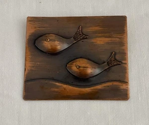 Rare Vintage Frank Rebajes Copper Modernist 2 Fish Out Of Water Pin Brooch - Picture 1 of 2