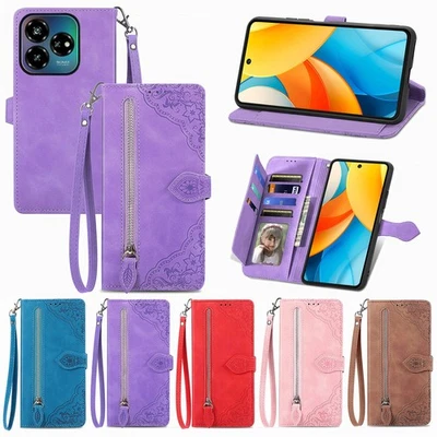 Zipper Wallet Case Cover With Strap For ZTE Blade A34 A35E A36 A54 A56 Pro A72S - Image 1 of 4