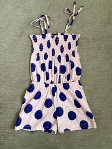 NWT Tea Collection Tie Shoulder Smocked Romper Big Mambo Dot Pink Size 8 - Picture 1 of 3