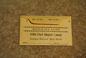Vintage 1959 Allen Park Baptist Church Building Fund Offering Envelope MI - Picture 1 of 2