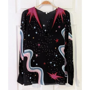 Other Stories Seide Sternennacht Druck V-Ausschnitt Langarm Bluse schwarz Größe 8 - Bild 1 von 7