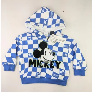 Zara blau karierter Mickey Mouse Hoodie 9-12 Monate - Bild 1 von 4