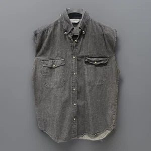 Cotton Works Herren großes ärmelloses graues Biker-/Arbeitshemd mit Knopfleiste - Bild 1 von 7