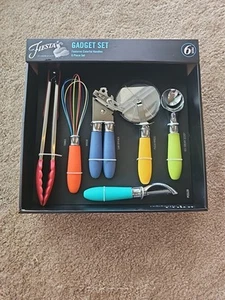 Fiesta Ware 6-Piece Kitchen Gadgets Set Pizza Cutter Can Opener Whisk Tongs - Picture 1 of 3