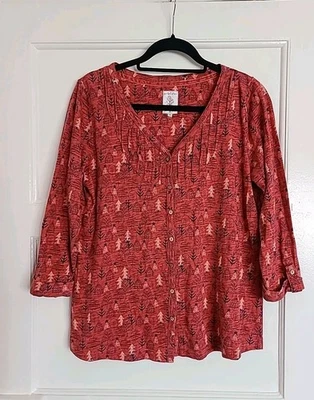 Mantaray Red Orange White Tree Stretch Blouse Size 14 - Image 1 of 3