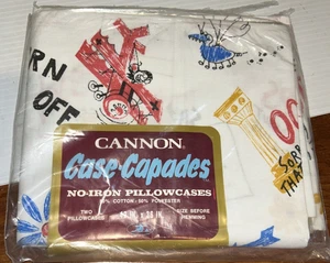 1970s Cannon No-Iron Muslin Standard Pillowcases CASE-CAPADES KIDS AIRPLANE - Picture 1 of 9