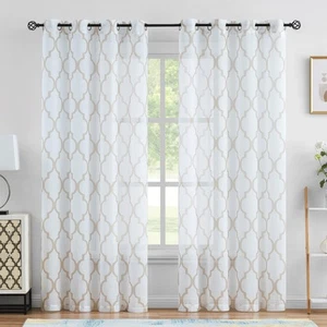 Linen Semi Sheer Curtains 96 Inches Long 2 Panel for Living Room Bedroom Tan ... - Picture 1 of 6