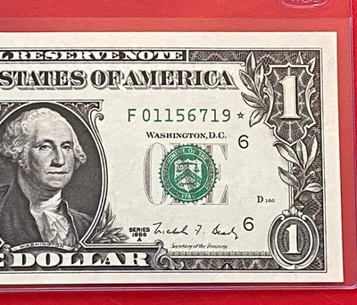 1988 A  STAR NOTE $1 DOLLAR BILL ( ATLANTA F ) UNCIRCULATED - Image 1 of 3
