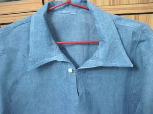 Camicia Chikan unisex ricamata kurta cotone Lucknowi Lucknow jeans denim blu - Foto 1 di 5