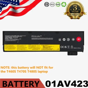 01AV423 01AV424 Battery for Lenovo ThinkPad T470 T480 T570 T580 P51S P52S 24Wh - Picture 1 of 13