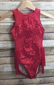 Balera Dance Costume Red Sequins Fringe Bodysuit Size SC - Picture 1 of 5