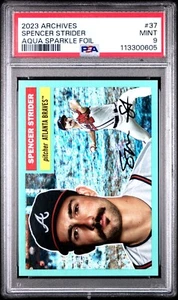 2023 TOPPS ARCHIVES 37 SPENCER STRIDER AQUA SPARKLE FOIL PSA 9 - Picture 1 of 2