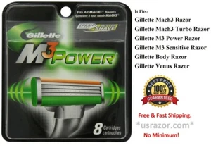 8 hojas de afeitar Gillette MACH3 M3 Power cartuchos recargas afeitadora EE. UU. auténtica - Imagen 1 de 2