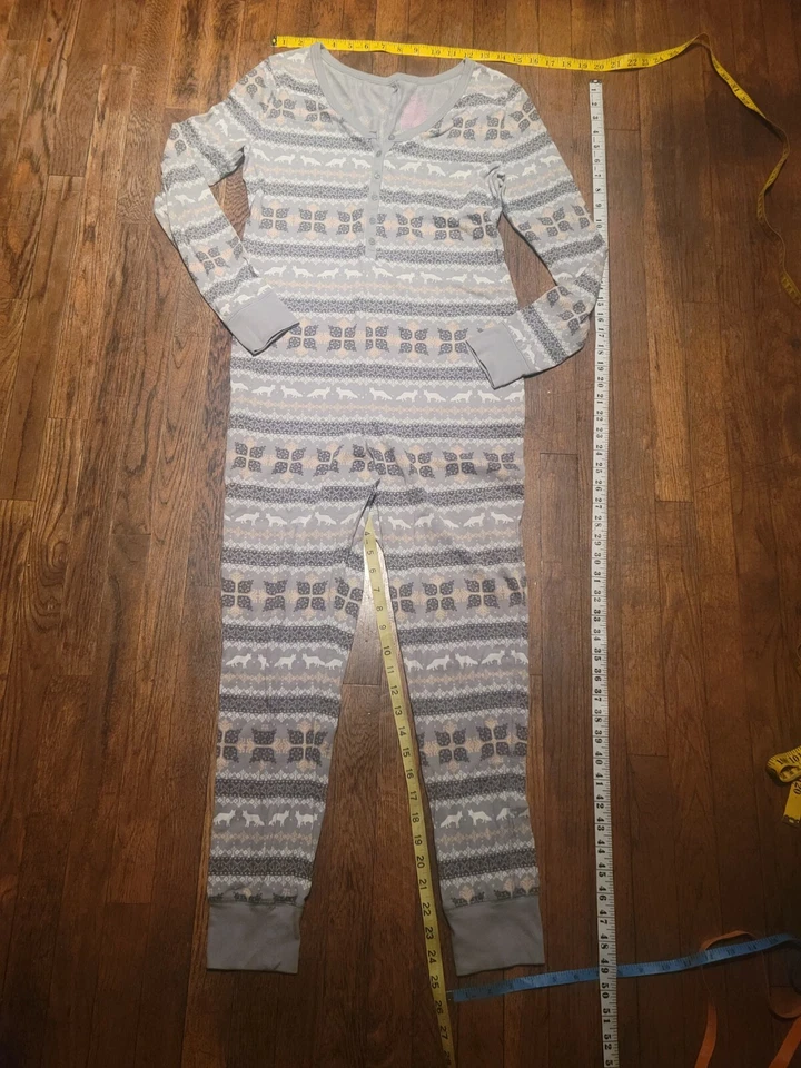 Traje de mujer talla M Union 1 pieza pijama Fair Isle estampado de zorro nórdico gris y blanco Foto 1 de 4