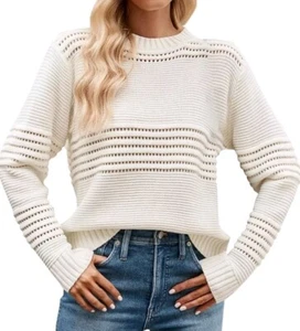Anrabess Ivory Knit Long Balloon Sleeve Sweater Top Women’s Size Medium - Picture 1 of 4