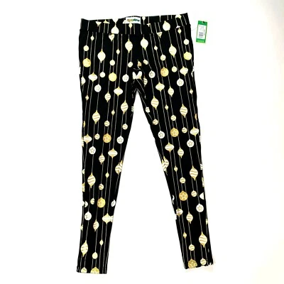 Tipsy Elves Leggings L Womens Ornament Christmas Holiday Black gold shimmer new - Image 1 of 4
