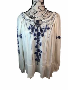 Kyla Seo Womens Medium Peasant Ivory Blouse Embroidered L/S Viscose - Picture 1 of 7