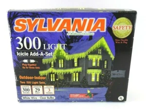 NIB Sylvania Add-A-Set 300 Icicle Christmas Lights Clear Bulbs 29’ White Wire - Picture 1 of 7