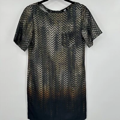 W by Worth Shift Dress Women's 2 Green Black Snakeskin Print Back Zip Round Neck - Image 1 of 4