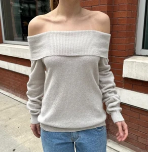 Brandy Melville Off The Shoulder Renata Wool Sweater Grey One Size - Picture 1 of 5