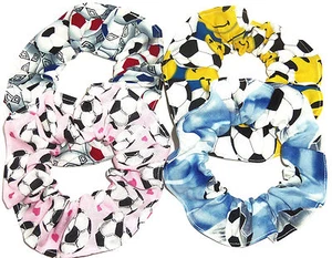 Hair Scrunchie Soccer Ball Fabric Tie Pink Blue Happy Faces Scrunchies by Sherry - Picture 1 of 8