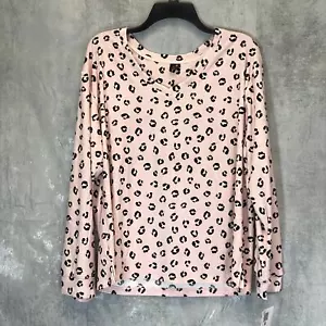 KENSIE Women's Pink Animal Print Long Sleeve V-Neck Fleece Pajama Top SZ L - Picture 1 of 9