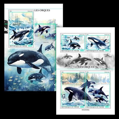 Orcas Killer Whales MNH Stamps 2023 Niger M/S + S/S - Image 1 of 3