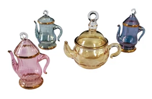 Four Glass Handblown Gold Trim Figural Teapots Ornament Décor - Picture 1 of 9