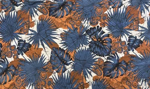 Vtg Cotton Fabric Bold Tropical Pattern White Blue Orange Brown 1 3/4 Yards x 44 - Picture 1 of 6