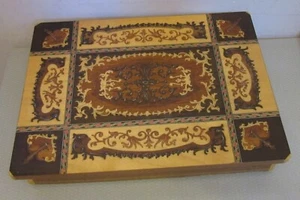 Vintage Italy Marquetry Wood Box Hinged Jewelry Divided Handmade WITH KEY 14" - Picture 1 of 12