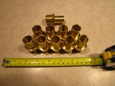 LOT OF 10 BRASS HOSE FITTING ADAPTERS 3/4" MNPT TO 3/4" BARB, R0125 - Image 1 of 3