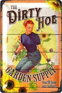 Vintage Tin THE DIRTY GARDEN, Farmhouse Metal Sign, Funny Outdoor Metal Sign for - Picture 1 of 8