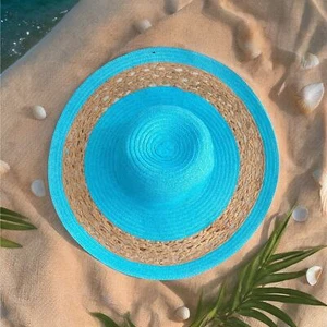 Panama Jack Paper Braid Straw Sun Hat OS Wide Brim Turquoise Blue Pool Cruise - Picture 1 of 8