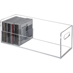 Clear Acrylic Stackable CD Holder Rack, Media Storage Organizer w/ Cutout Handle - Picture 1 of 7