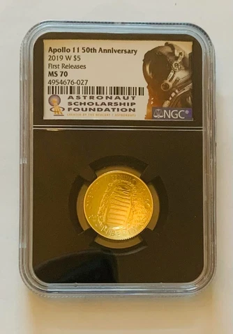2019 W $5 Apollo 11 50th Anniv Gold NGC MS 70 First Releases Cover