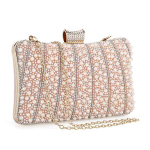 Ladies Glitter Handbag Beaded Sequin Pearl Clutch Bag Vintage Evening Purse 