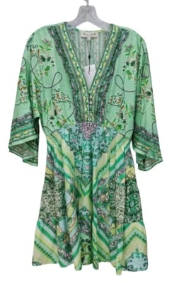 Vestido Hale Bob Quincy Mezcla Seda Abstracto Diseño Floral Verde Menta Talla M Nuevo con Etiquetas Foto 1 de 4