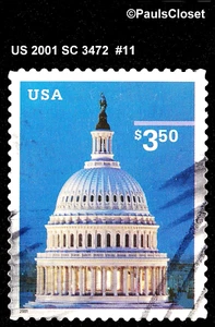 US 2001 SC 3472 $3.50 CAPITOL DOME USED NO GUM HANDSTAMPED CANCEL FINE/VFINE #11 - Picture 1 of 2