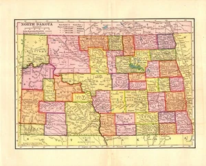 "NORTH DAKOTA" Antique original state map 1907 - Picture 1 of 1